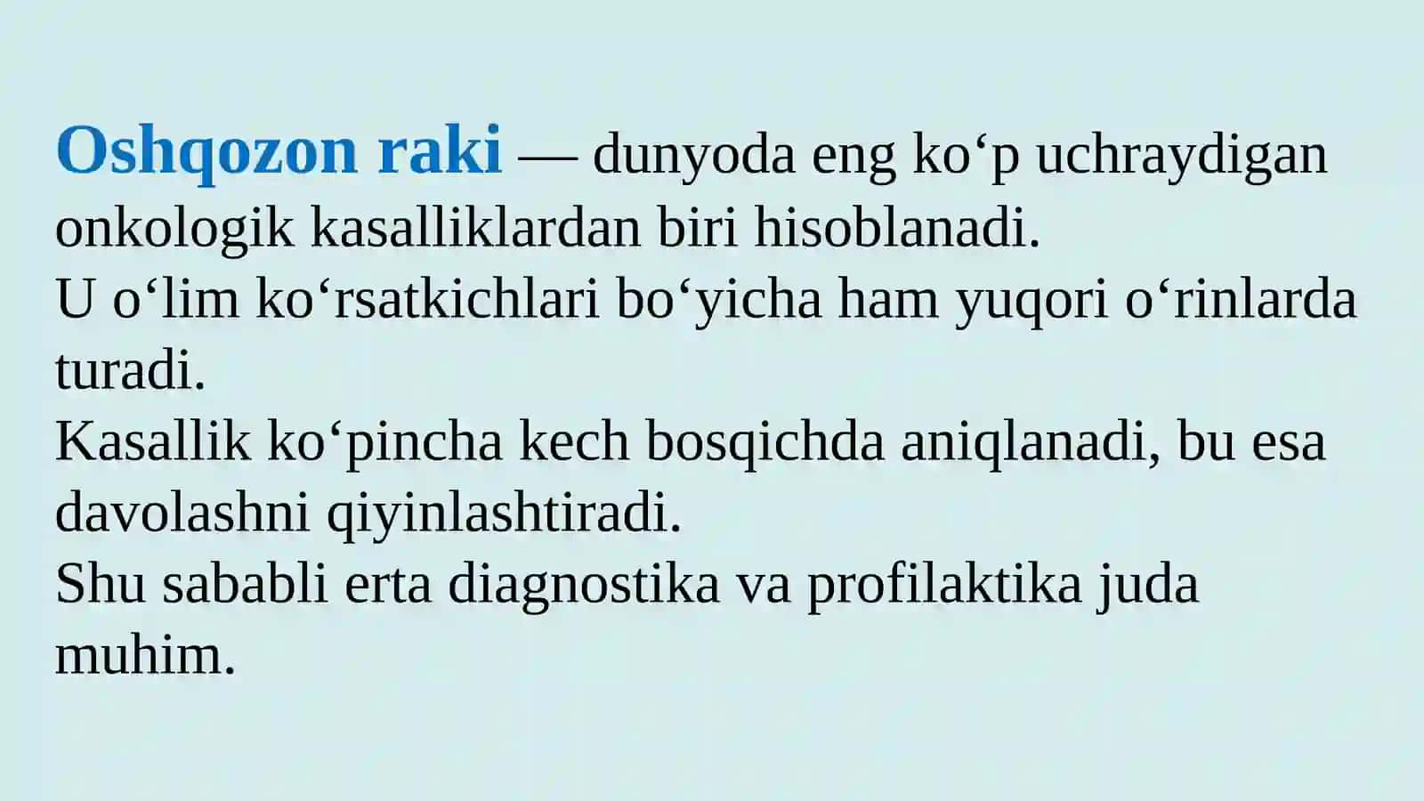 OSHQOZON RAKI KASALLIGI 2