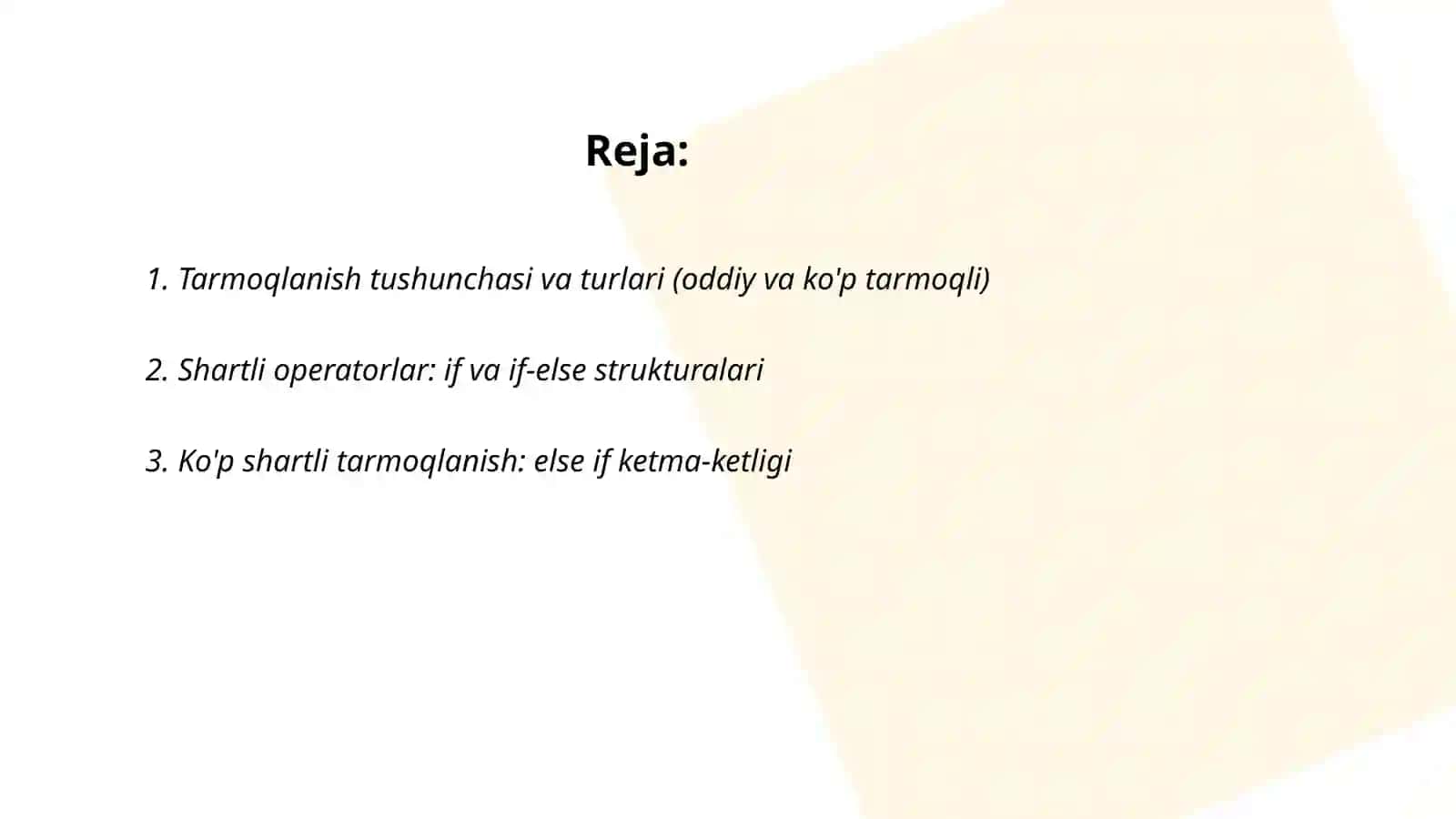 Tarmoqlanuvchi jarayonlarni tashkil etish (Algoritm va dastur) 2