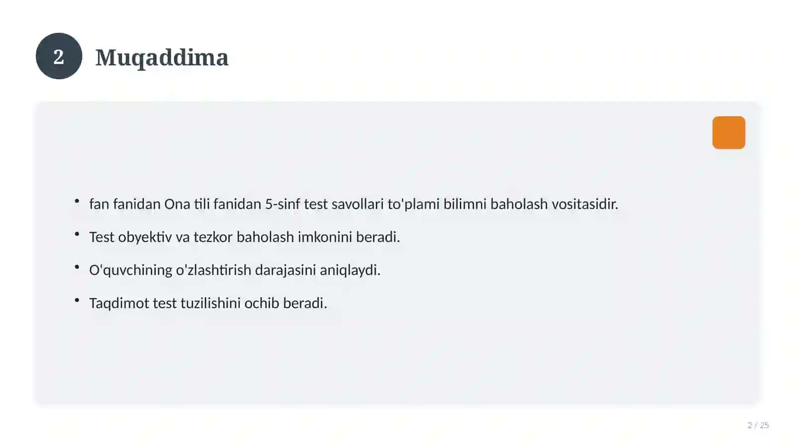 Ona tili fanidan 5-sinf test savollari to'plami 2