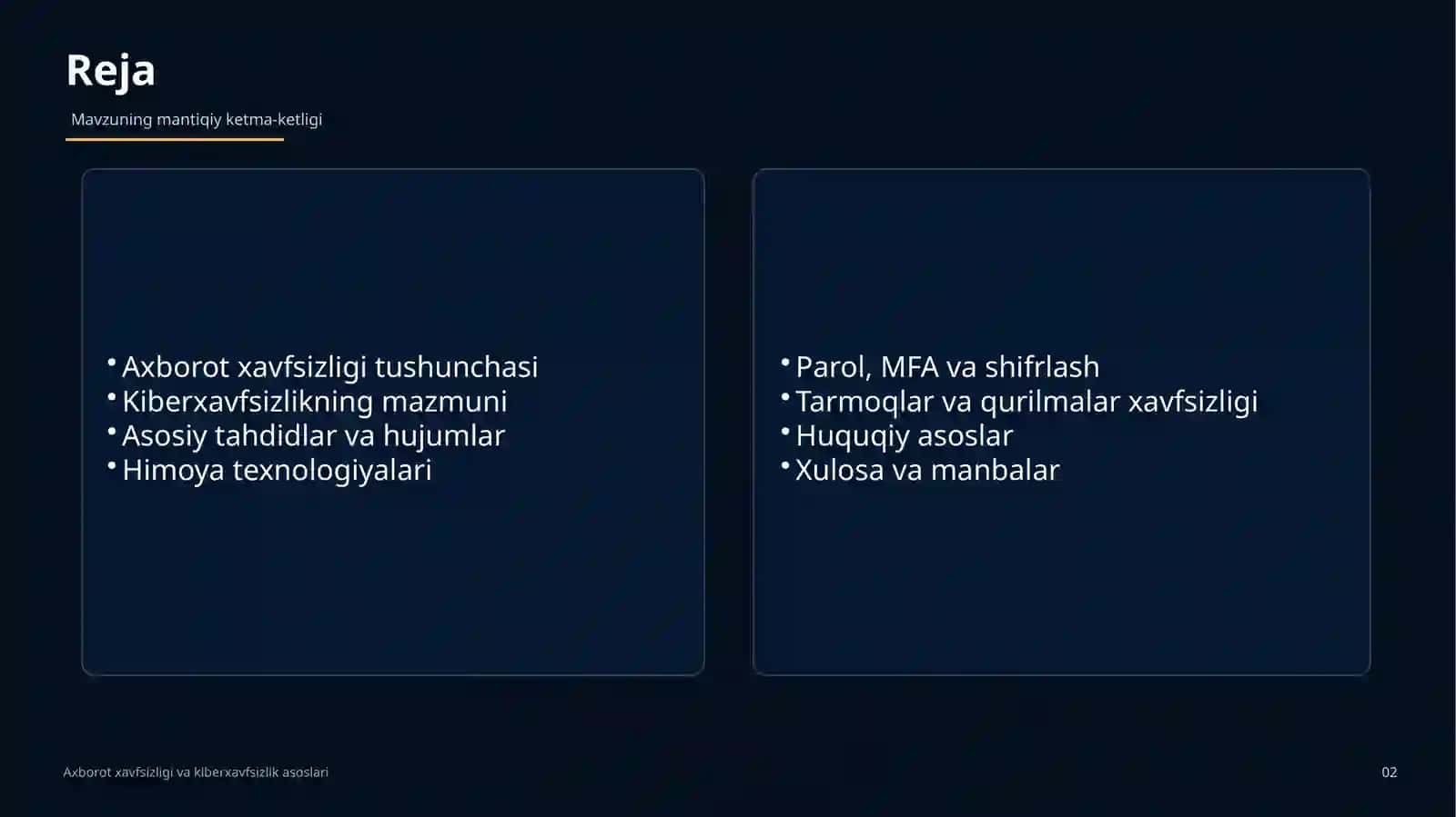 Axborot xavfsizligi va kiberxavfsizlik asoslari 2