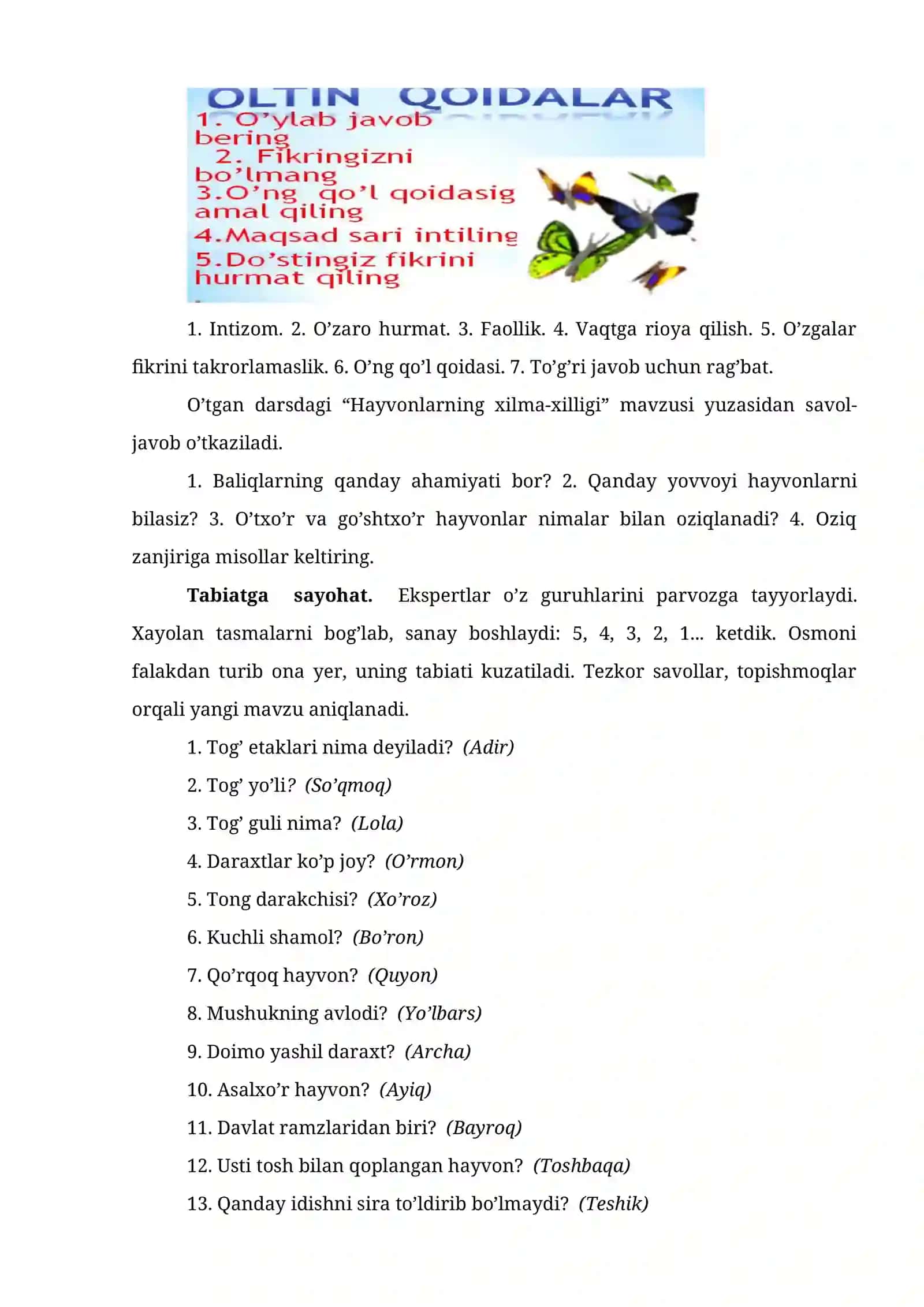 3-sinf Tabiiy Fan (Science) Odam tanasi mavzuda dars ishlanma 2