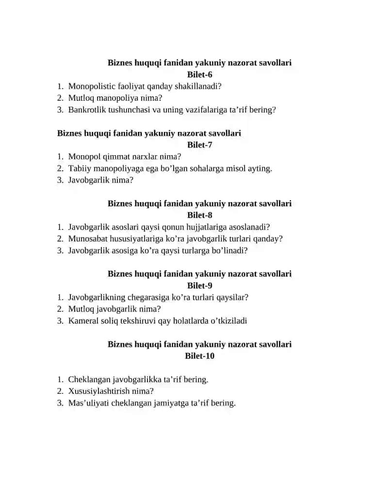 Business Law Exam Questions 2