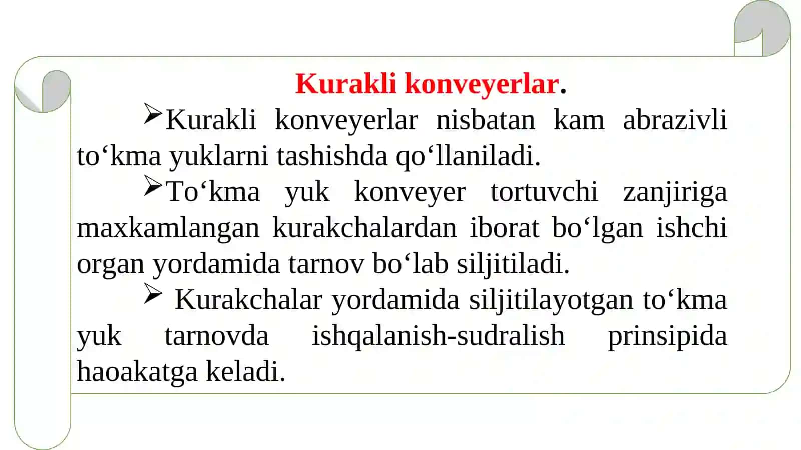 Kurakli konveyerlarning turlari, tuzilishi va parametrlari 2