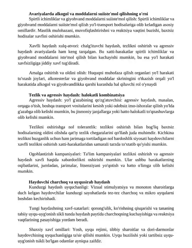 Xavfli Rejimlarda Haydovchining Harakatlari 2