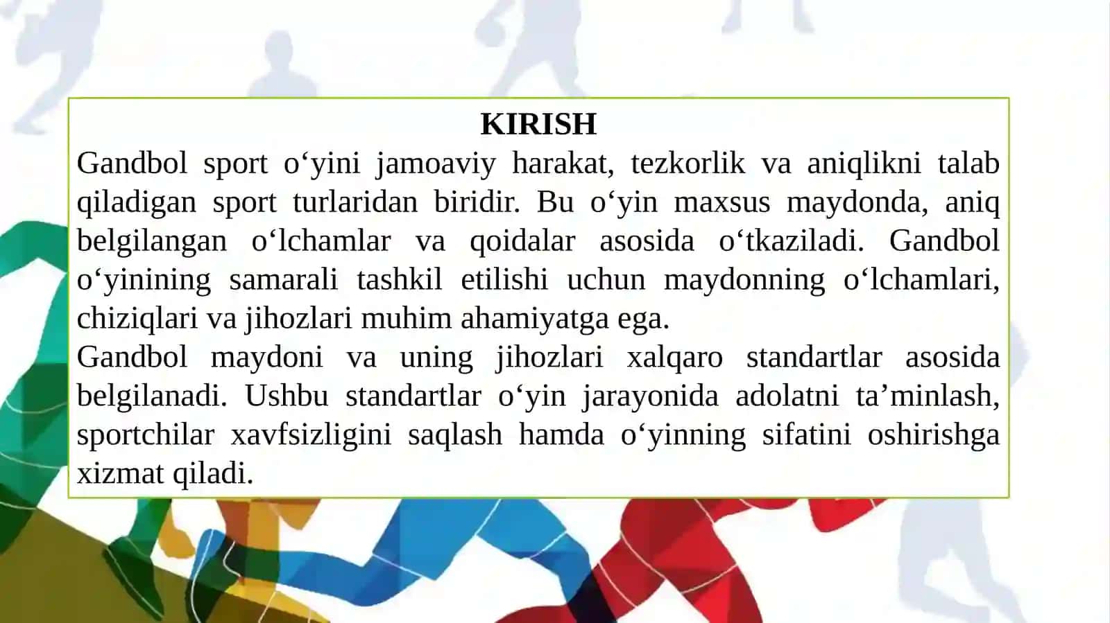 Gandbo‘l maydoni va  jihozlarini  o‘lchamlari 2
