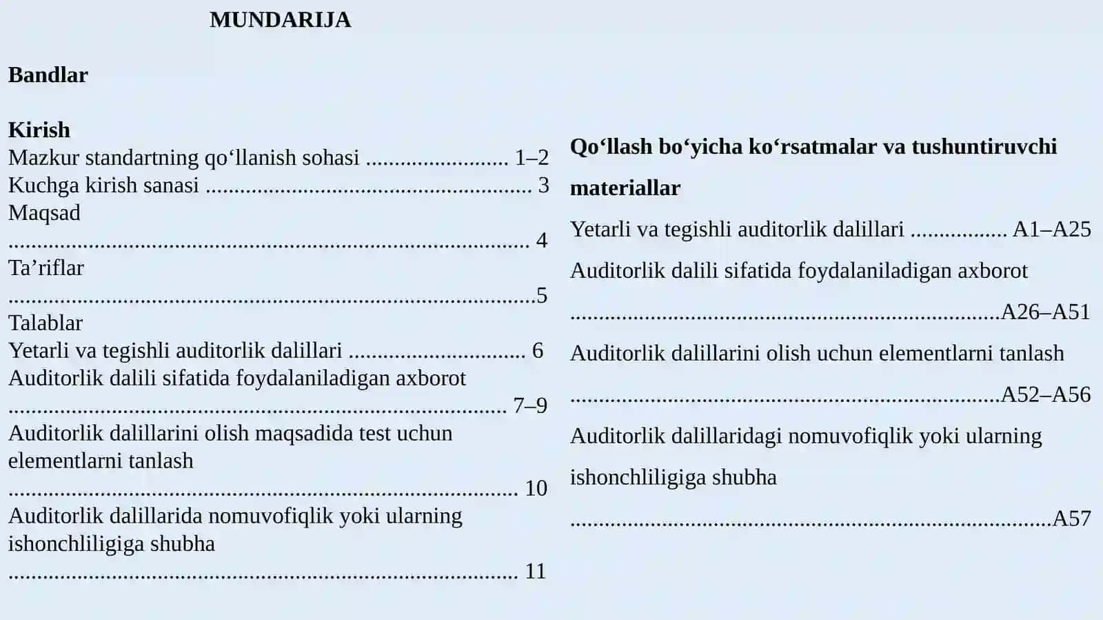 XALQARO AUDIT STANDARTI 500 “AUDITORLIK DALILLARI” 2