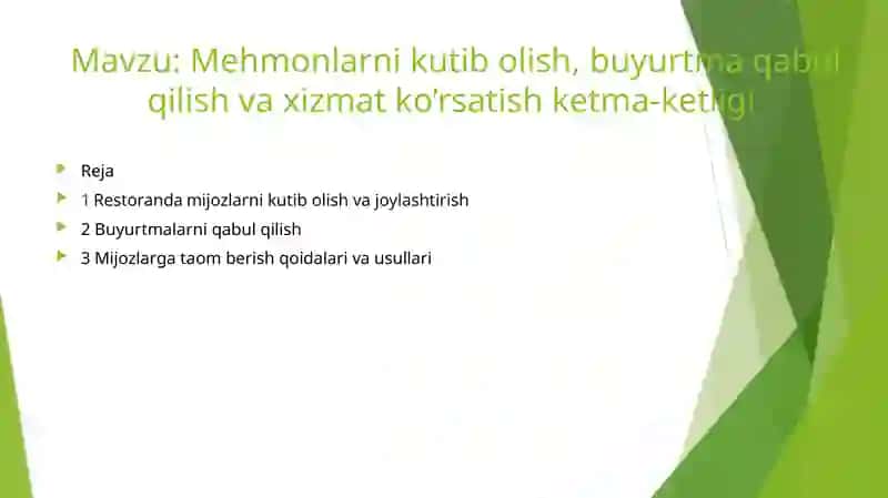 Restorandagi xizmat ko'rsatish 2