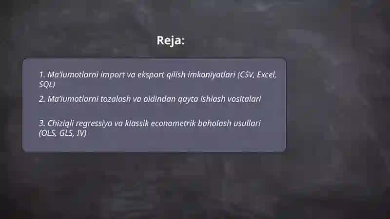 Ekonometrik modelashtirishda qo'llaniladigan amaliy dasturlar xususiyatlar 2