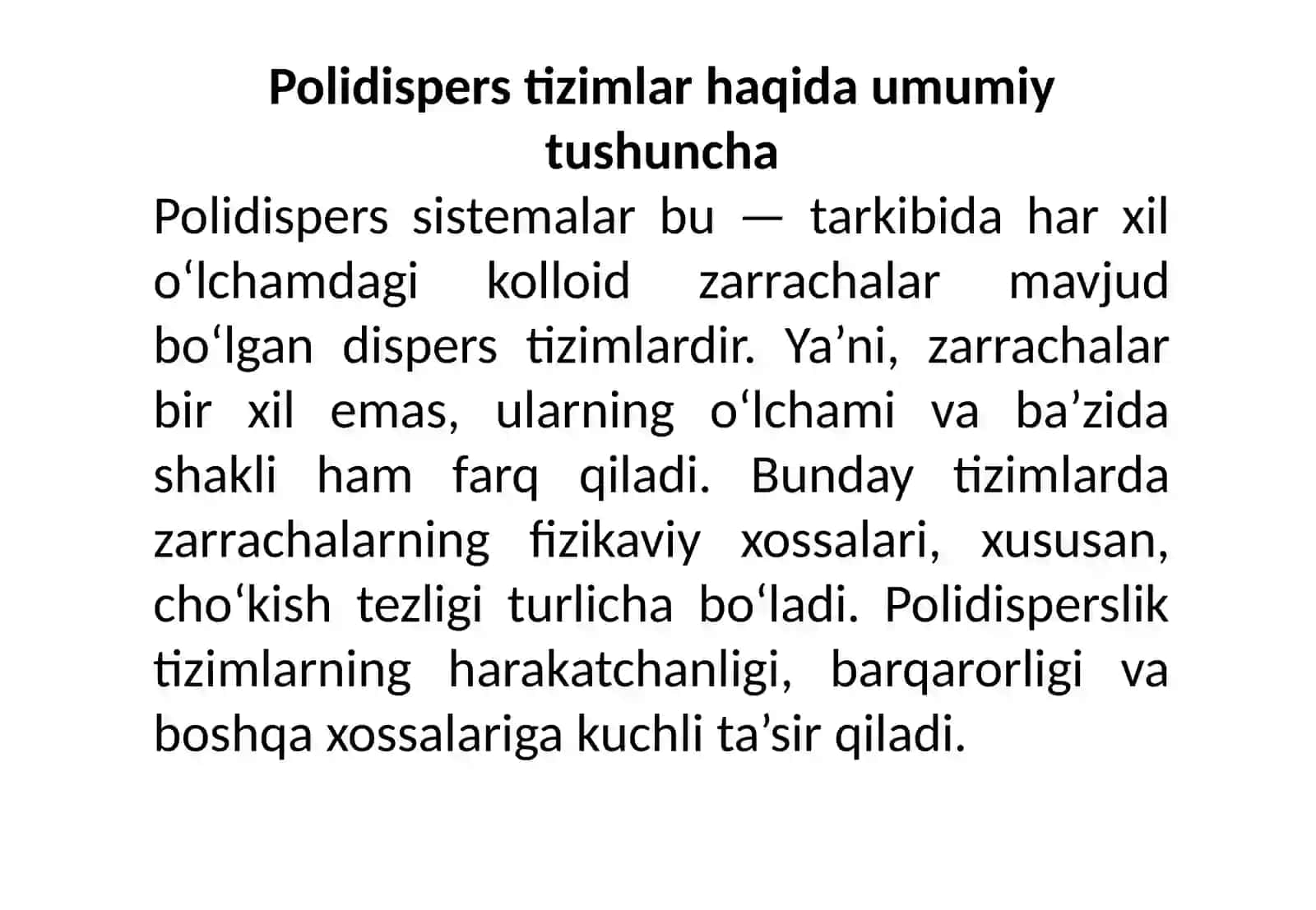 Polidispers sistemalarda kolloid zarrachalarining  cho'kishi 2