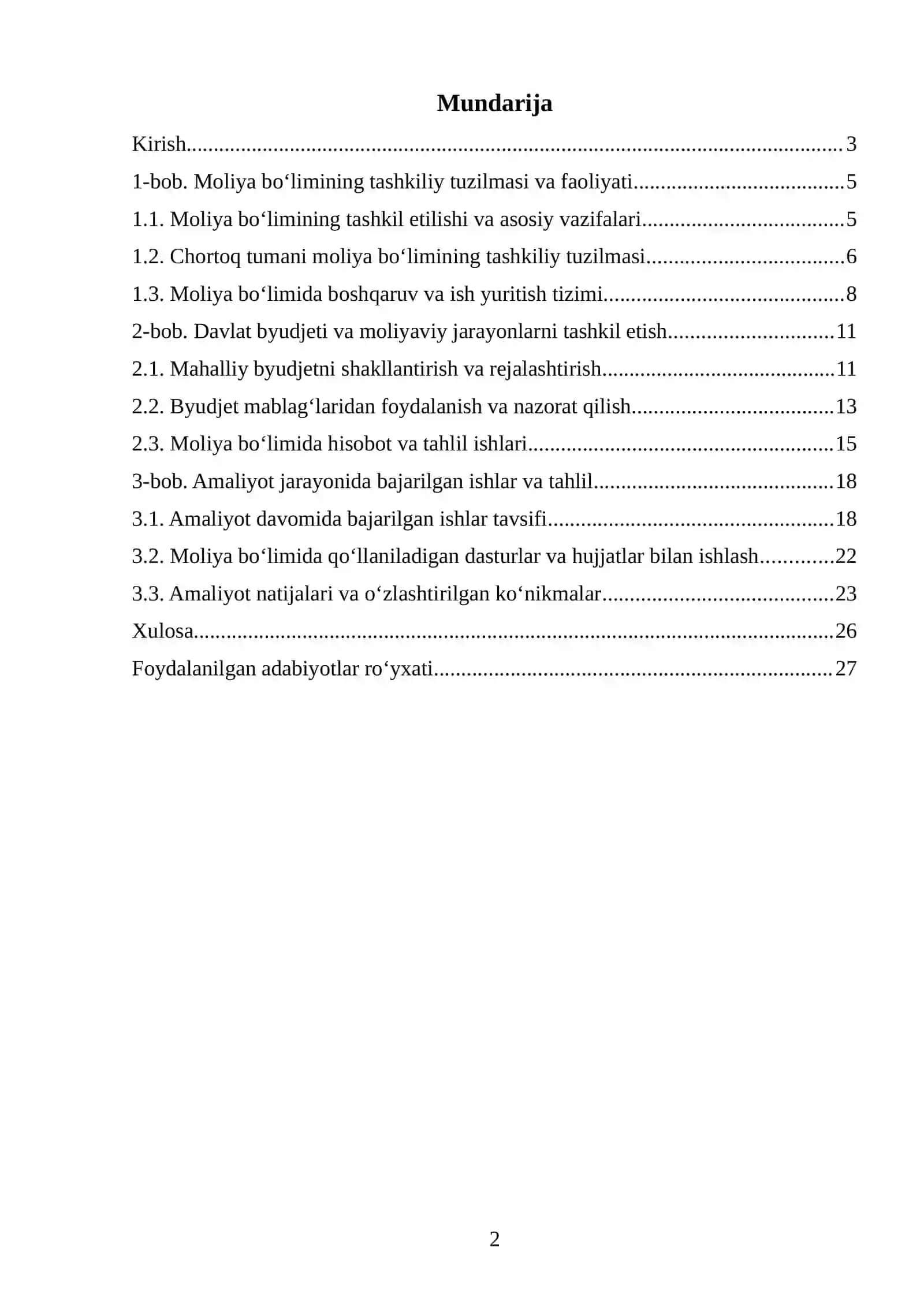 Moliya bo‘limining tashkiliy tuzilmasi va faoliyati 2