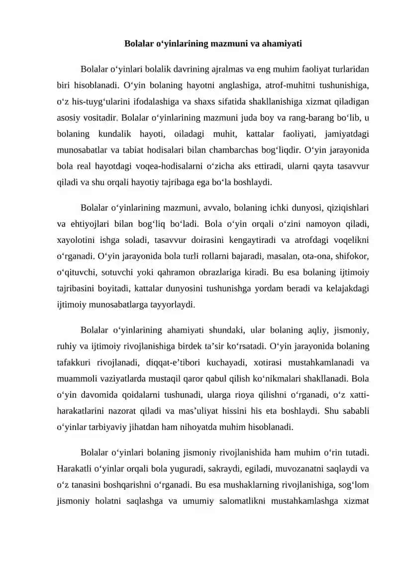 Bolalar o’yinlarining turkumlari 2