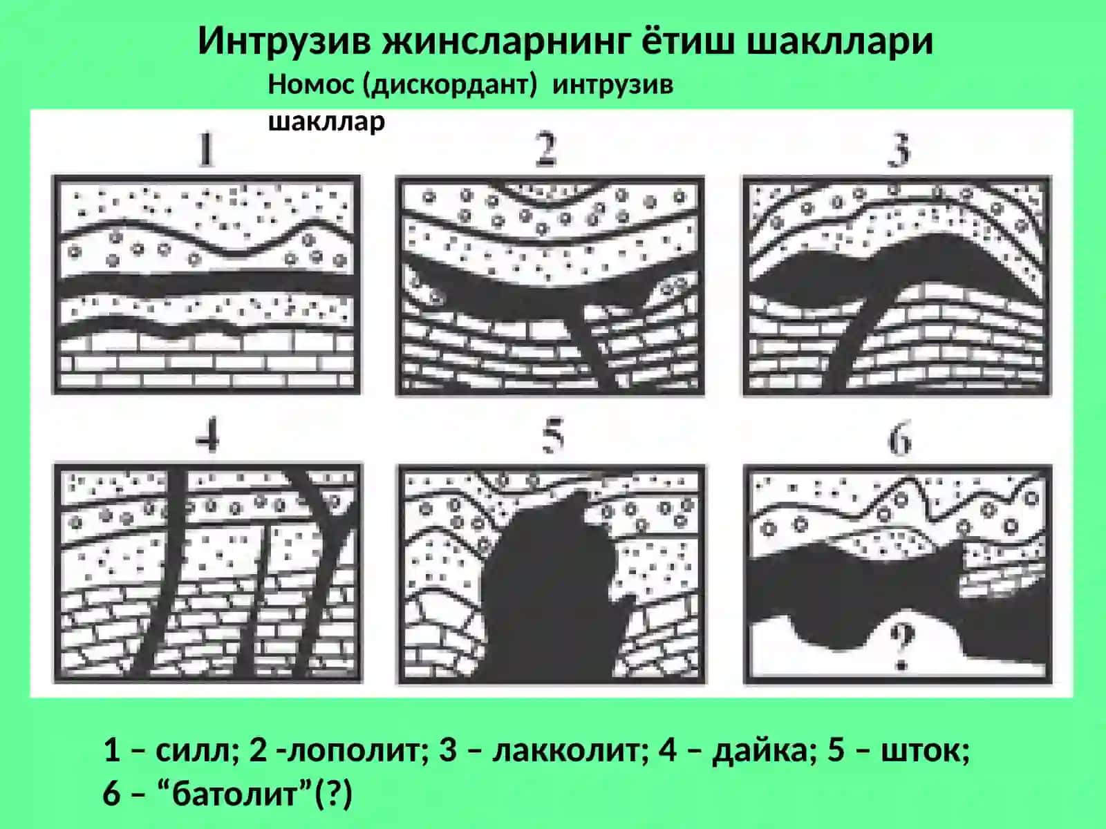 Магматик тоя жинсларининг ётиш шакллари 2