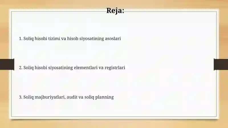 Soliq hisobi tizimi va hisob siyosati 2