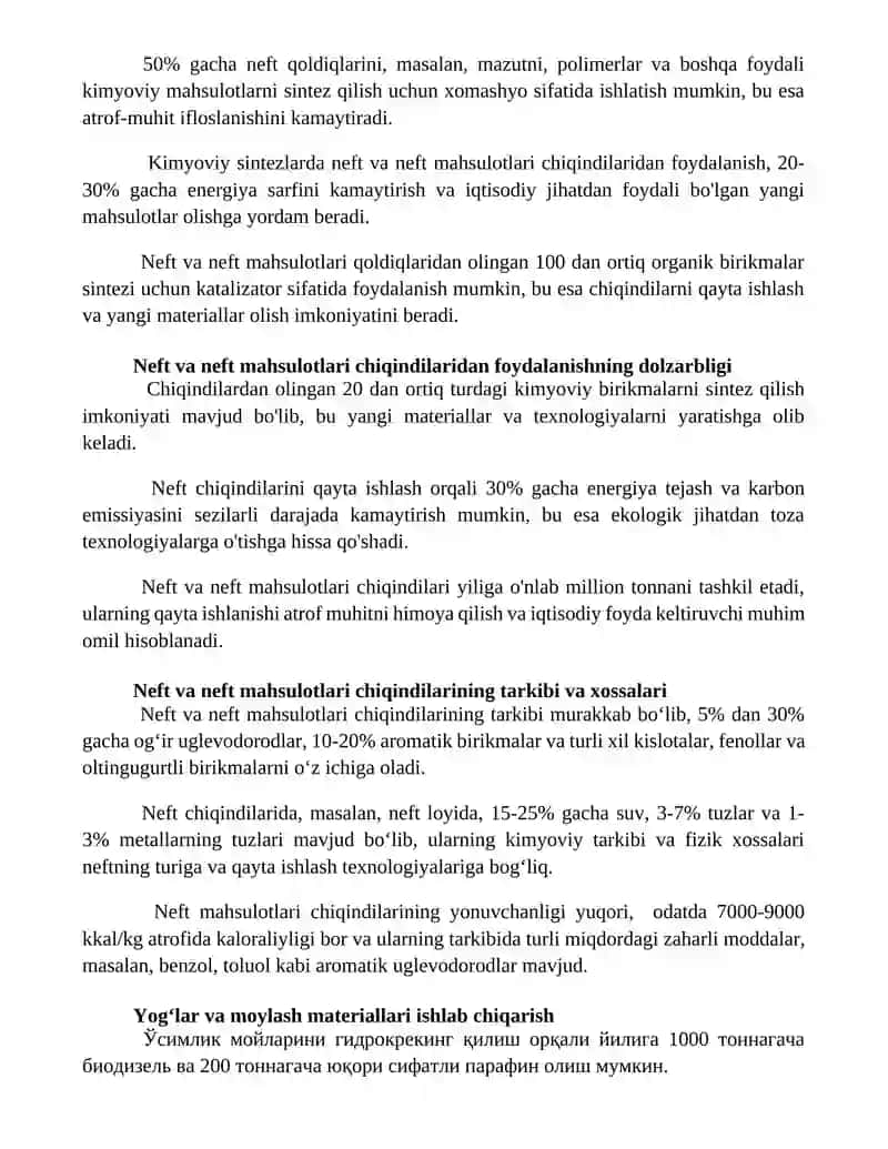 Neft va neft mahsulotlari chiqindilari asosdagi sintezlar 2