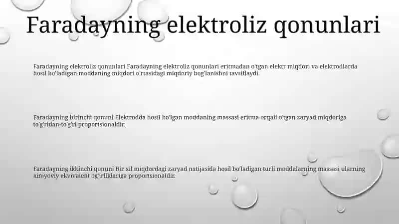 Elektroliz. Elektroliz Qonunlari 2