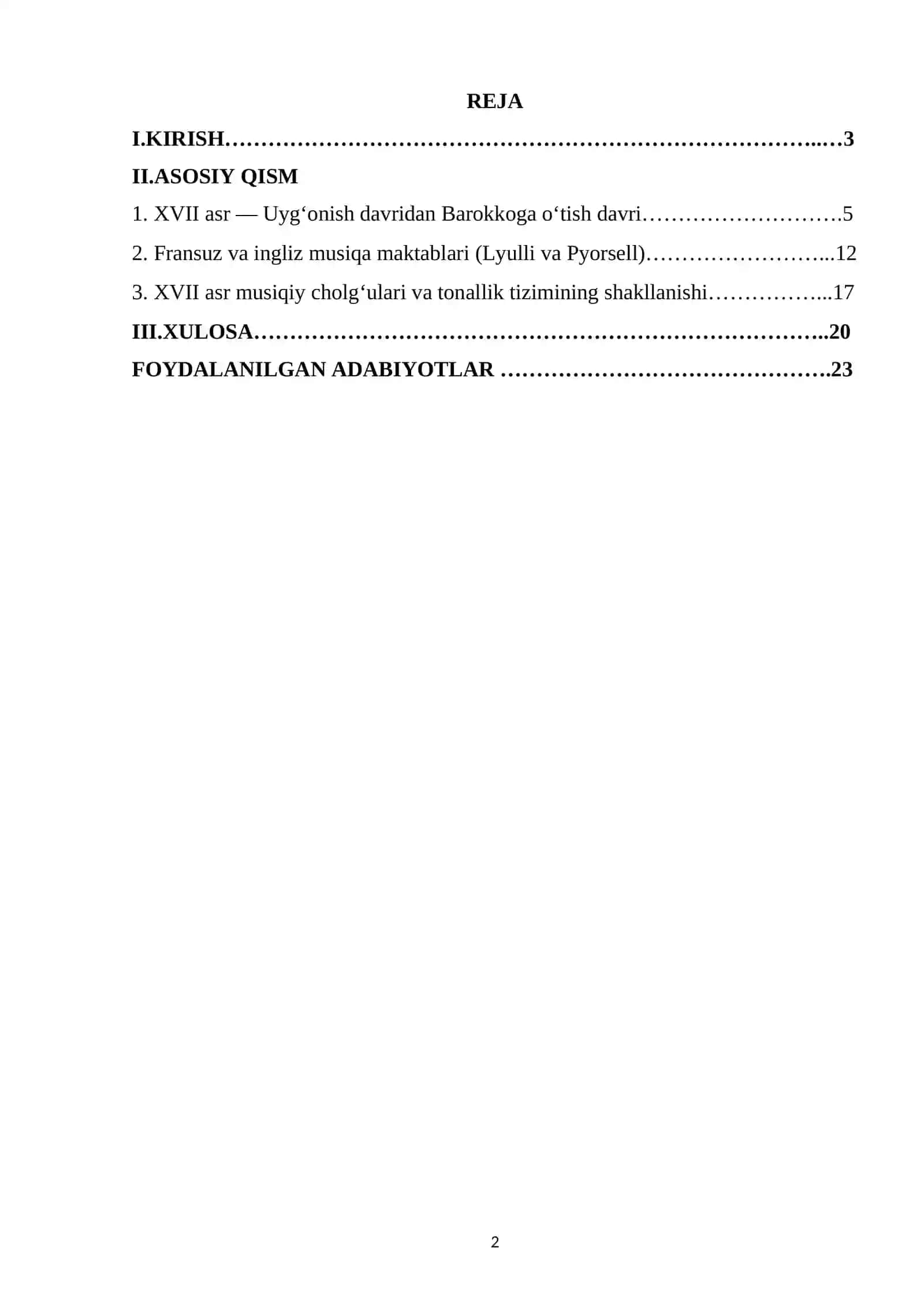 XVII ASR YEVROPA MUSIQA MADANIYATI (BAROKKO DAVRI BOSHLANISHI) 2