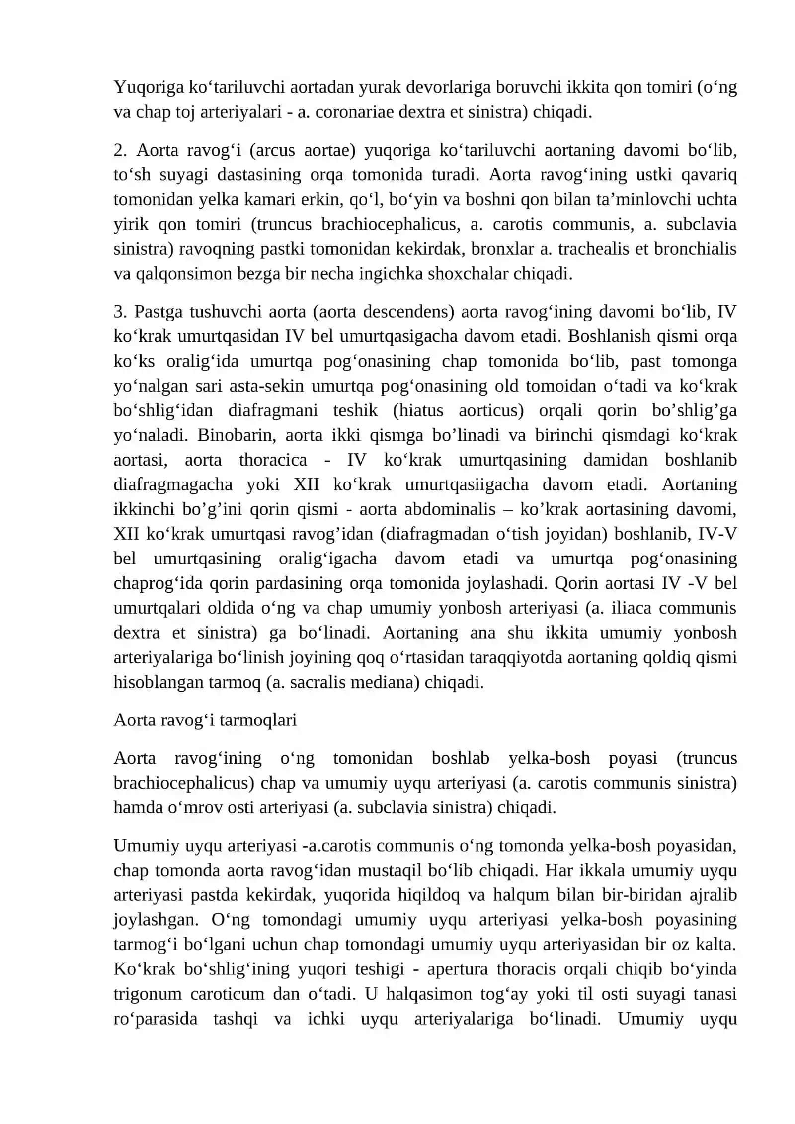 Aorta, aorta ravog‘i, umumiy va tashqi uyqu arteriyasi 2