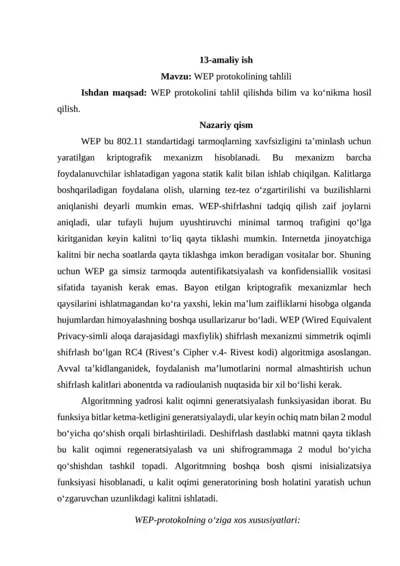 WEP protokolining tahlili 2