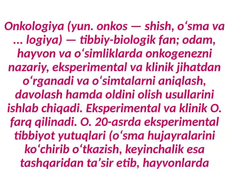 Onkologik kasalliklar bilan ogʼrigan bemorlarlar parvarishi 2