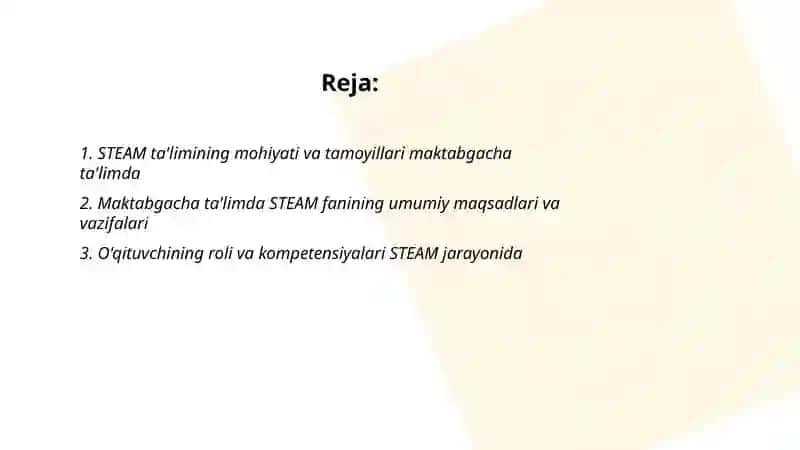 Maktabgacha taʼlimda STEAM ta'lim tehnologiya fanining umumiy asoslari predmeti va vazifalari 2