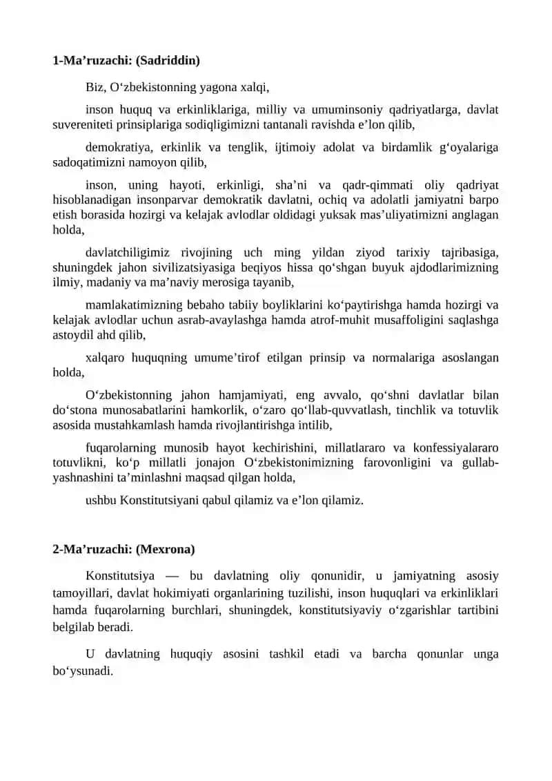 O‘ZBEKISTON RESPUBLIKASI KONSTITUTSIYASI 2
