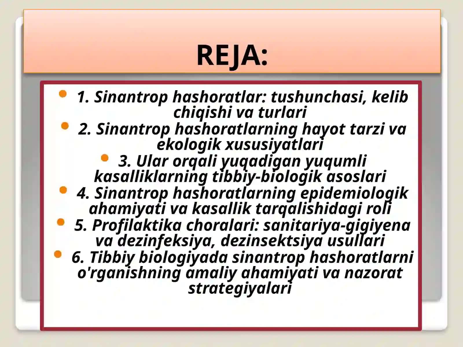 Sinantrop hashoratlar Oʻqituvchilar uchun 2