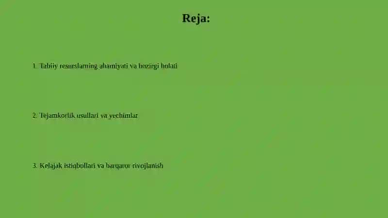 Tabiiy resurslarni tejash 2