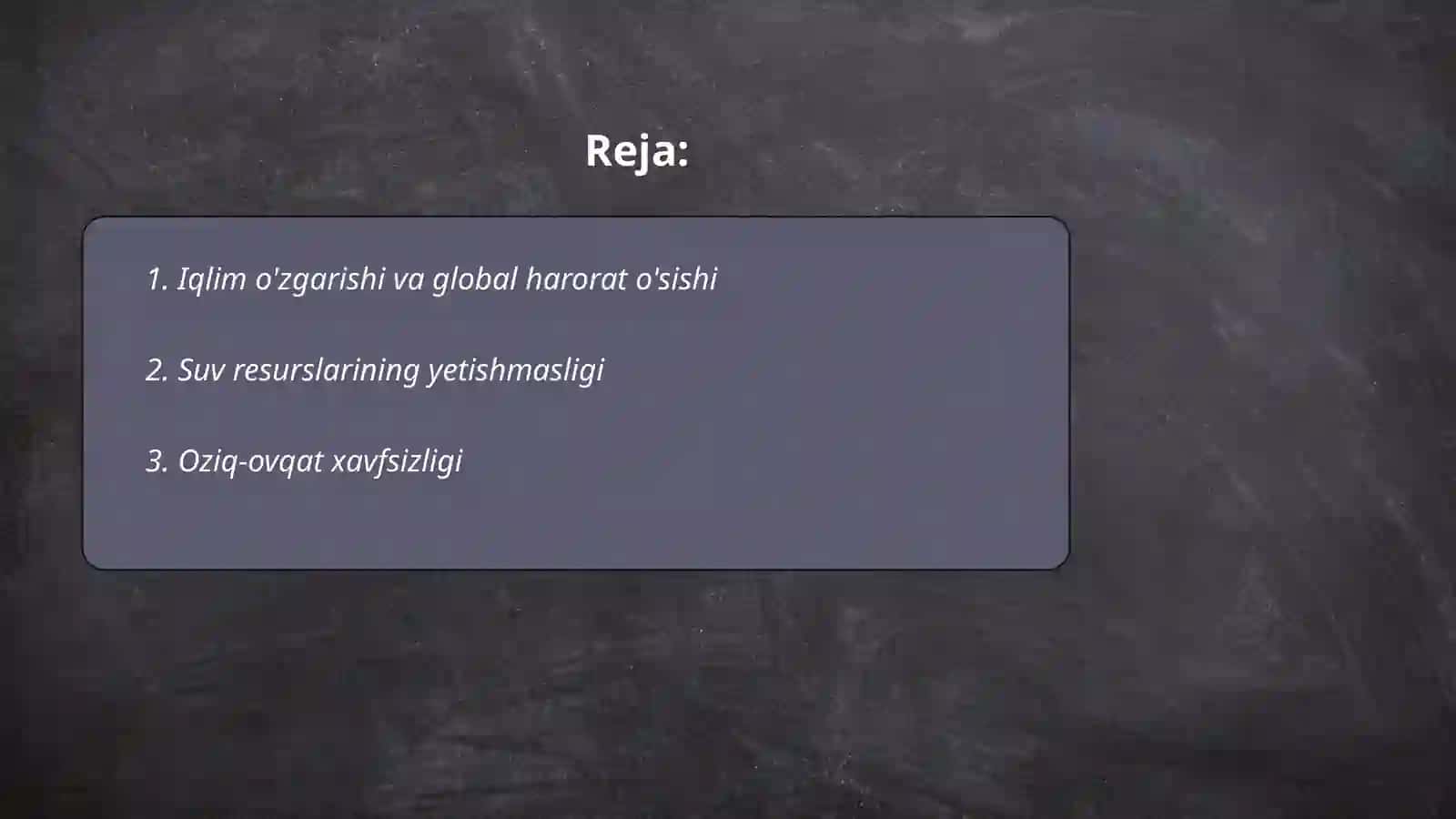 Global muammolarning me'zonlari va darajalari 2