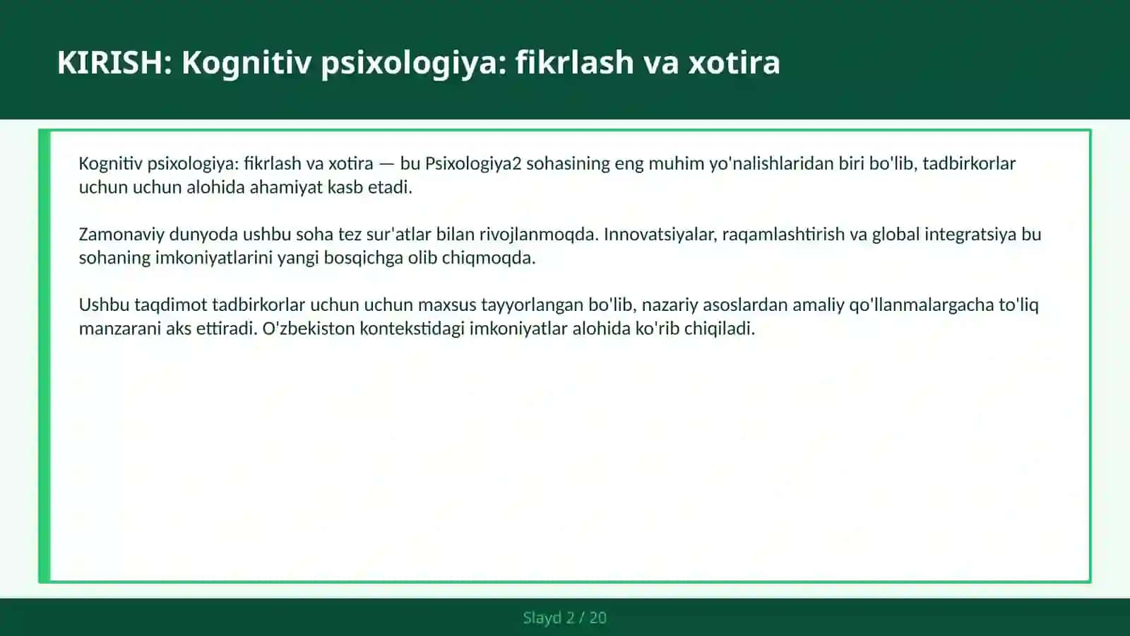 KOGNITIV PSIXOLOGIYA: FIKRLASH VA XOTIRA 2