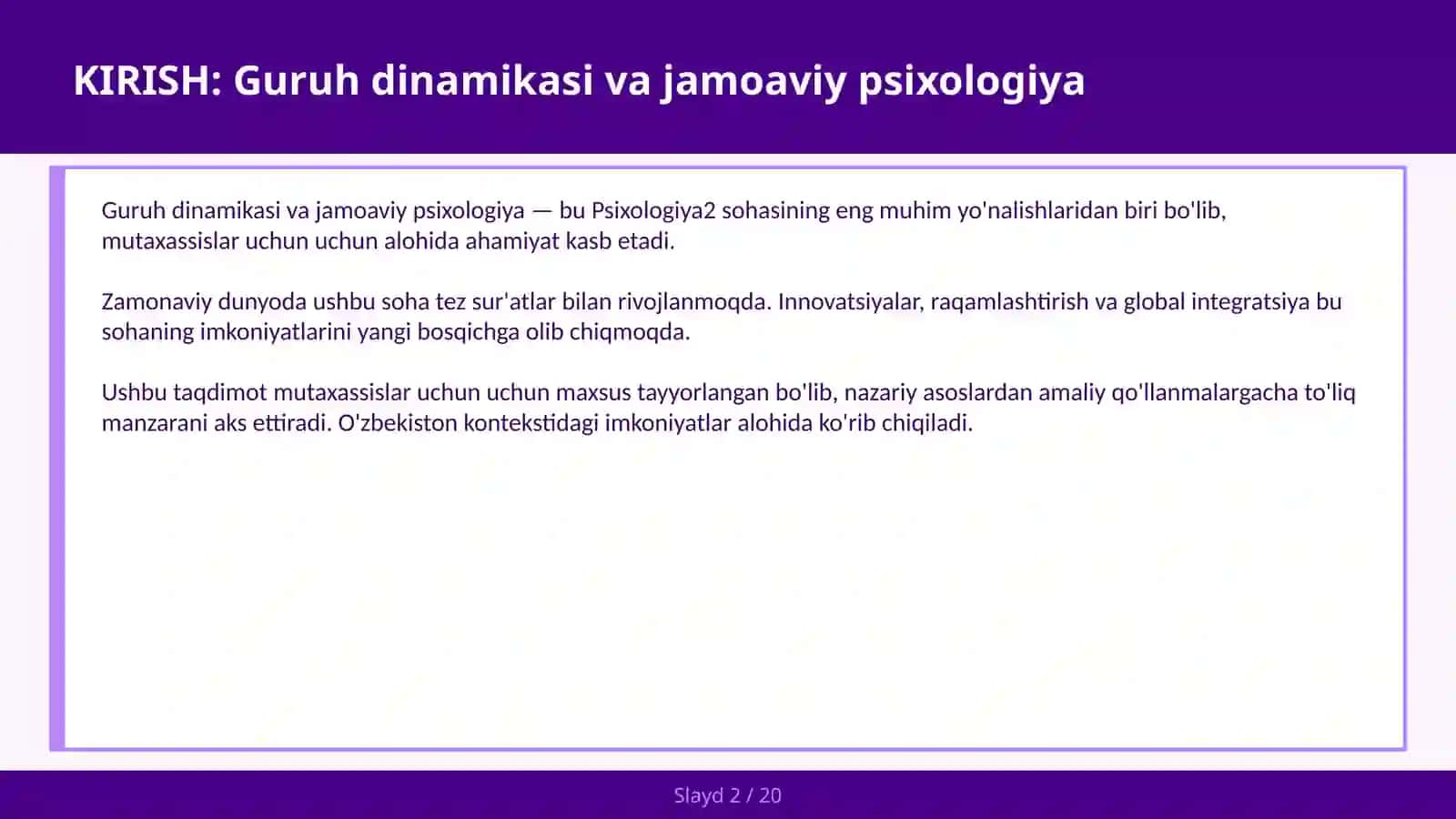Guruh dinamikasi va jamoaviy psixologiya 2
