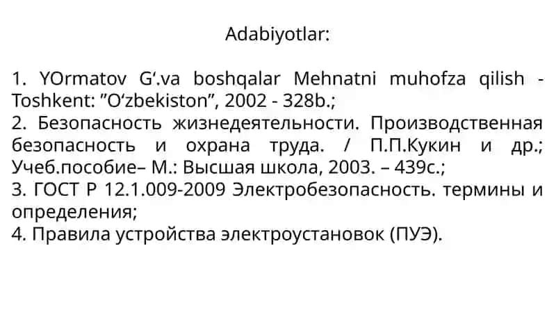Elektr toki va uni inson organizmigata'siri 2