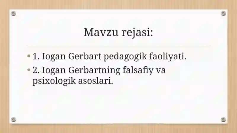 Iogan Gerbartning pedagogik faoliyati 2