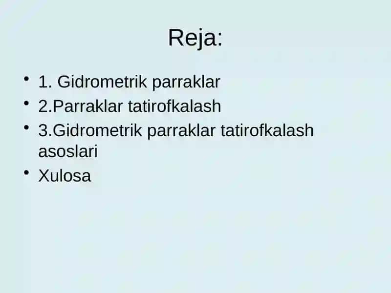 Gidrometrik parraklarni tatirofkalash 2