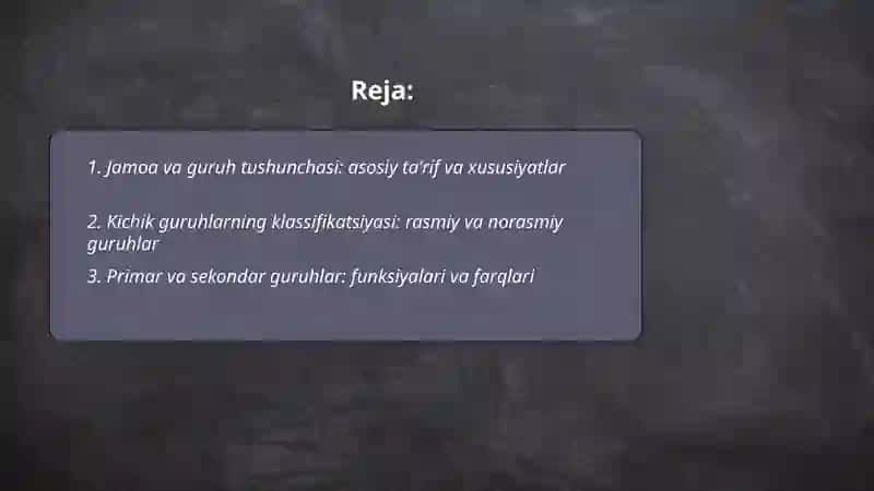 Jamoa guruh tushunchalari kichik guruhlar klassifikatsiyasi 2