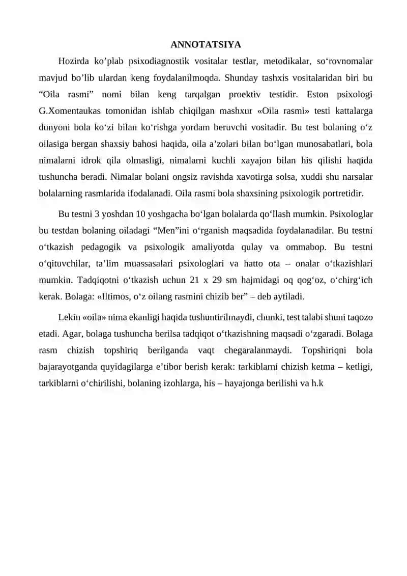 "Oila rasmi" proektiv testi 2