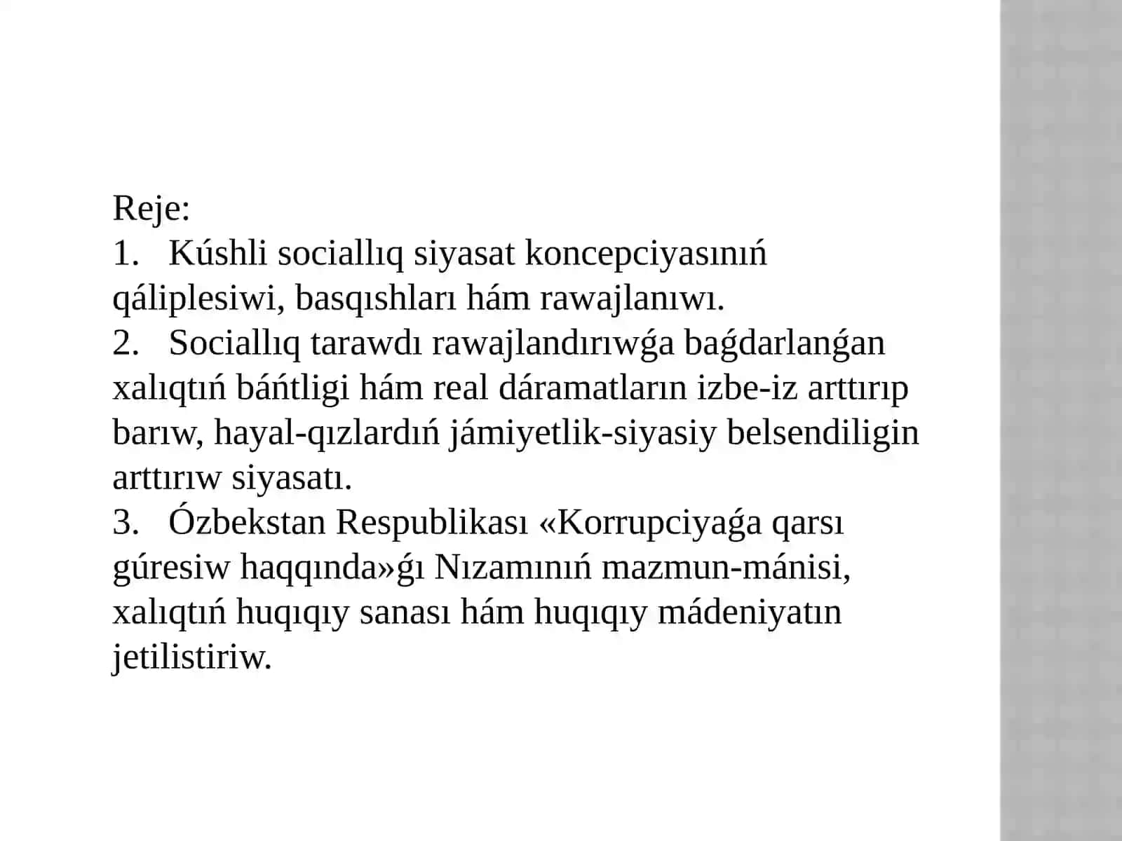 Ózbekstan RespublikasÍnda sociallÍq ózgerisler 2