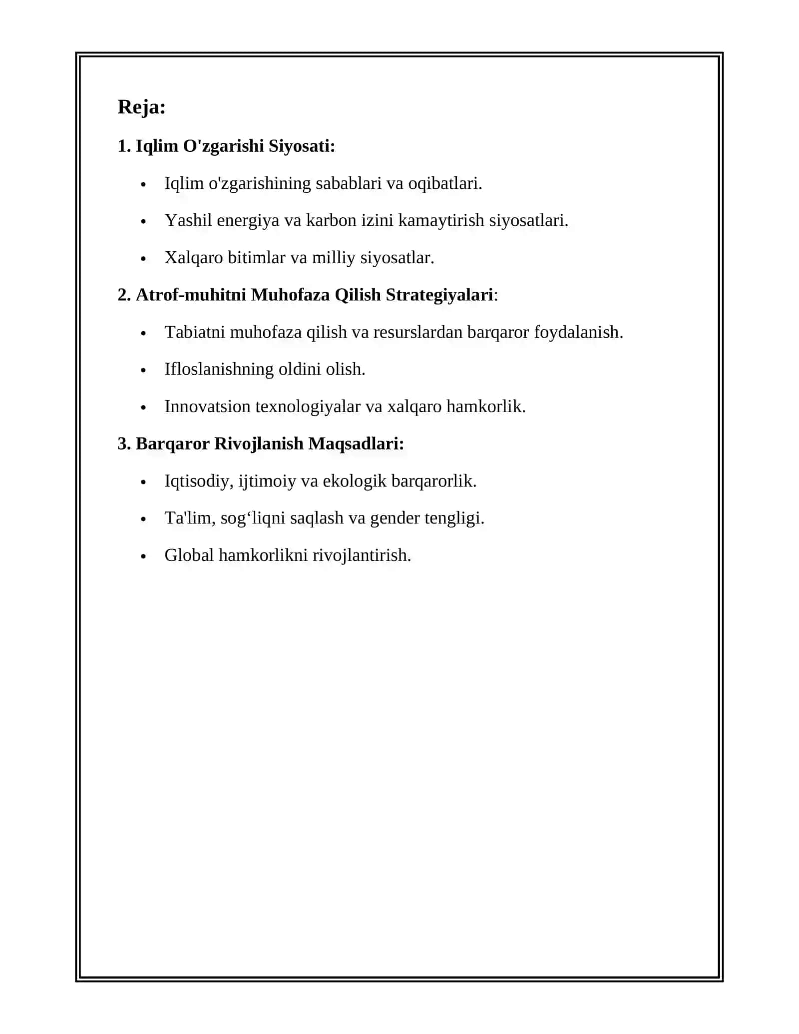 TASHQI TA‘SIRLARNI YUMSHATISH BO‘YICHADAVLAT SIYOSATI mavzusida tayyor referat 2
