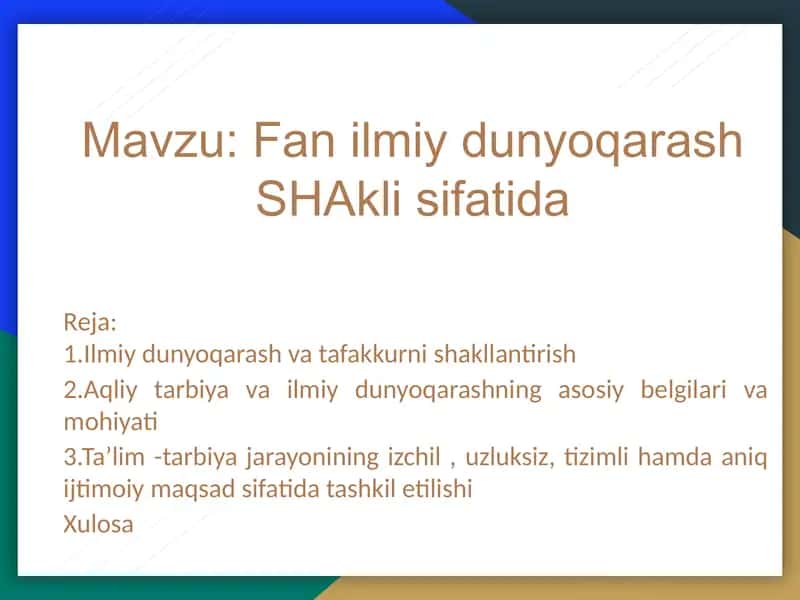 Mustaqil ish "Dunyoqarash" 2