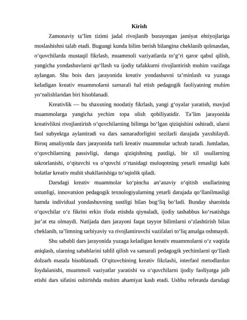 Darsdagi kreativ muammolarni hal etish 2