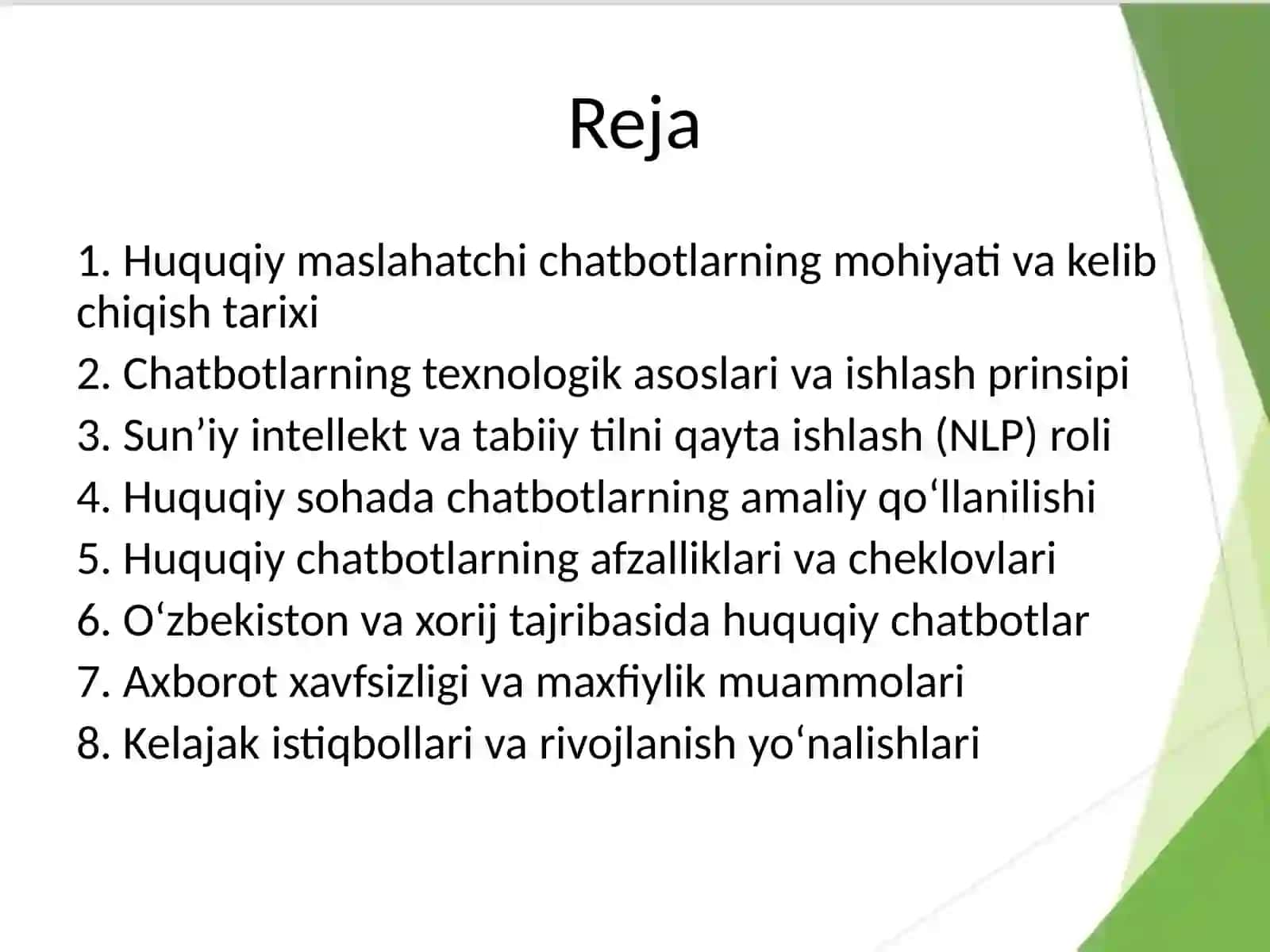Huquqiy maslahatchi chat botlar va ularning imkoniyatlari 2