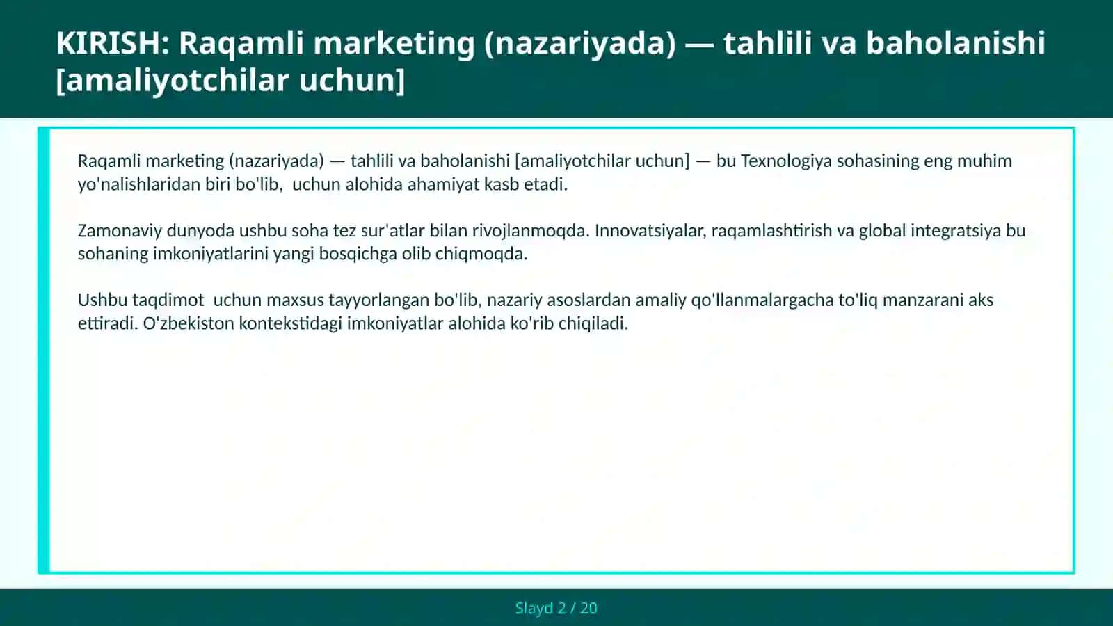 Raqamli marketing (nazariyada) — tahlili va baholanishi [amaliyotchilar uchun] 2