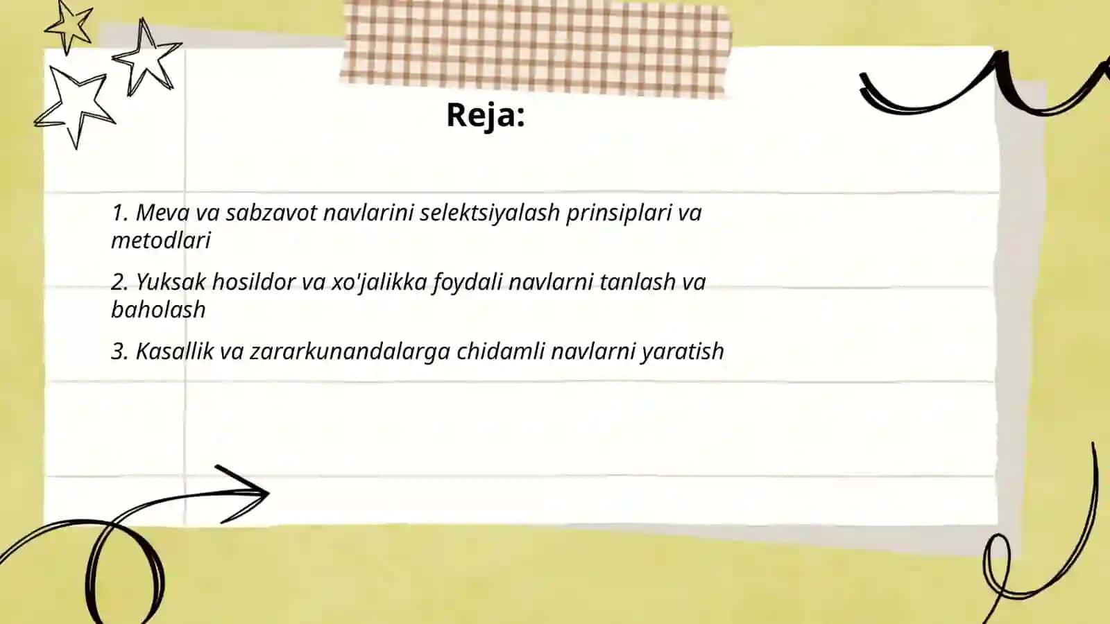 Meva-sabzavot ekinlari seleksiyasi va navshunosligini yuritish, xo'jalikka foydali 2