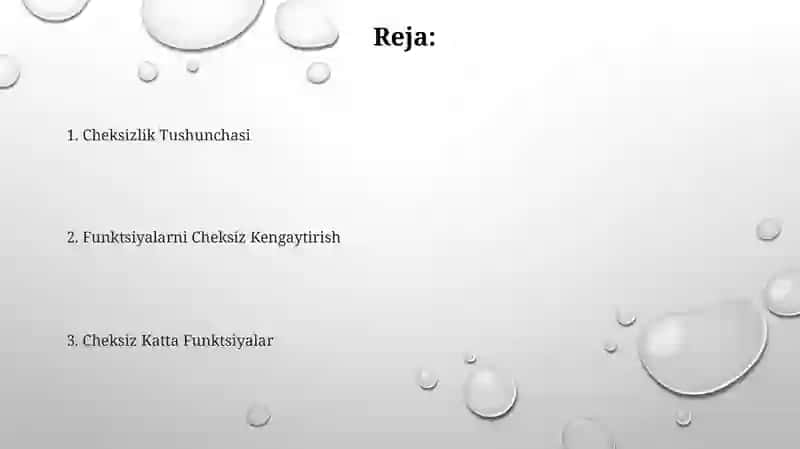 Cheksiz katta funksiyalar 2