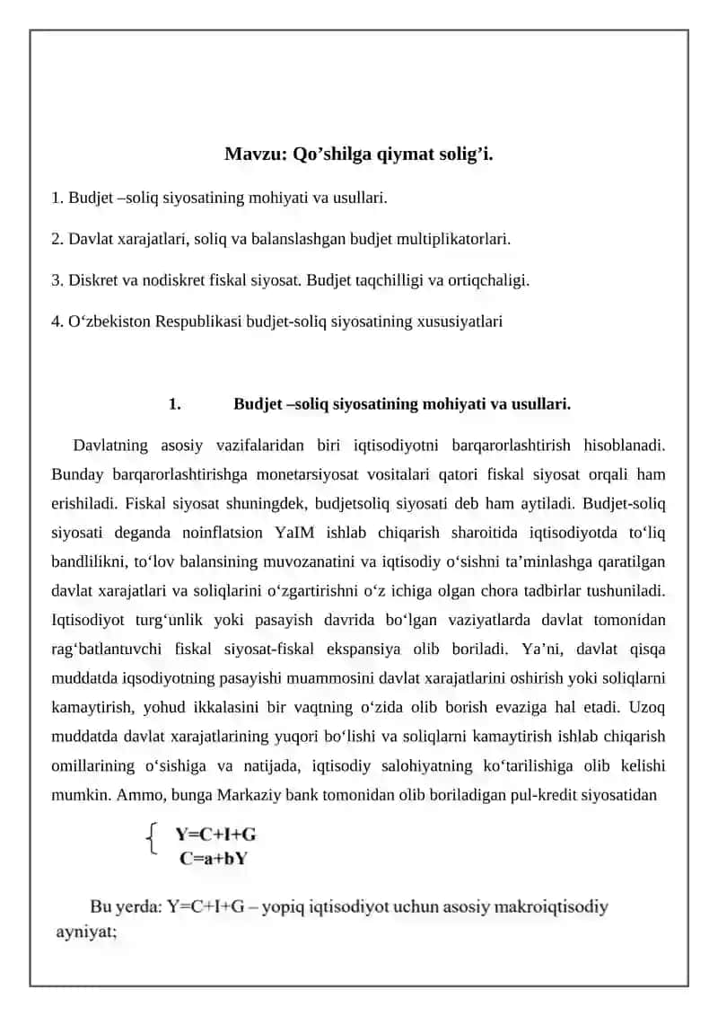 Budjet –soliq siyosati 2