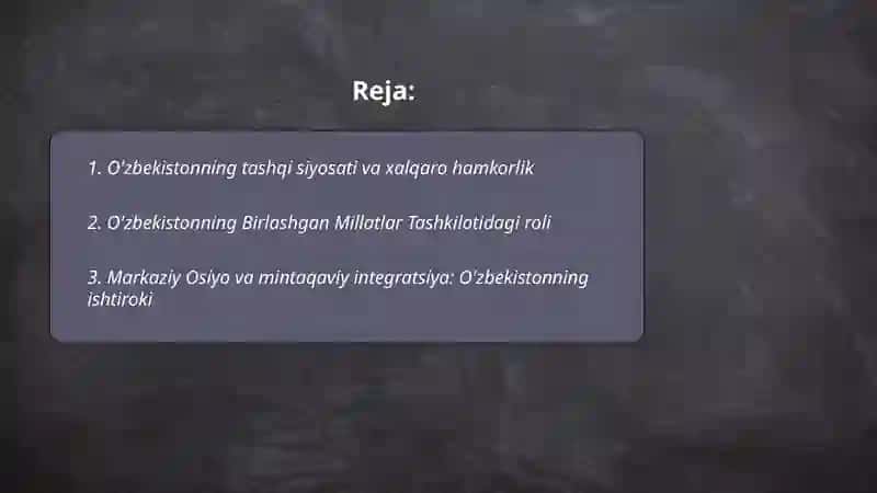 O'zbekiston va Jahon hamjamiyati 2