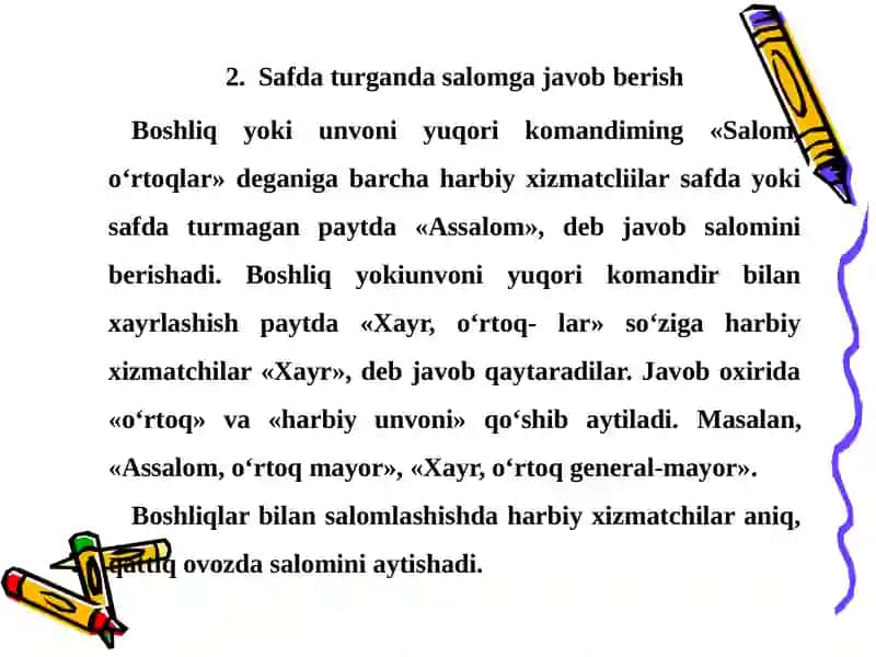 Qurolsiz bajariladigan saf amallari va harakatlari 2