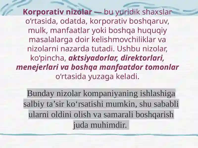 Korporativ nizolar va ular oldini olish 2