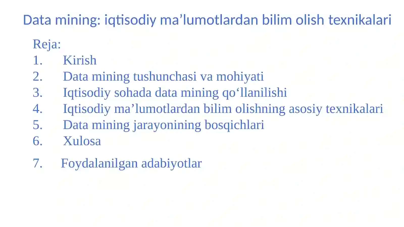 Data mining iqtisodiy ma’lumotlardan bilim olish texnikalari 2