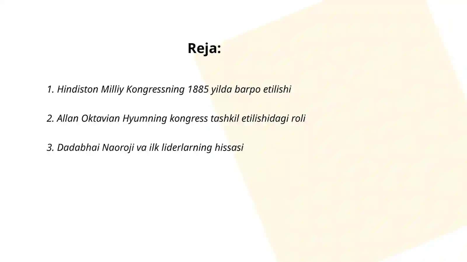 Hindiston Milliy Kongressning barpo etilishi va uning faolyati 2