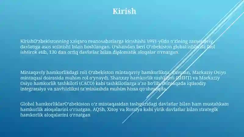 O'Zbekiston Xalqaro Aloqalari Va Jahon Hamjamiyatidagi O'Rni 2